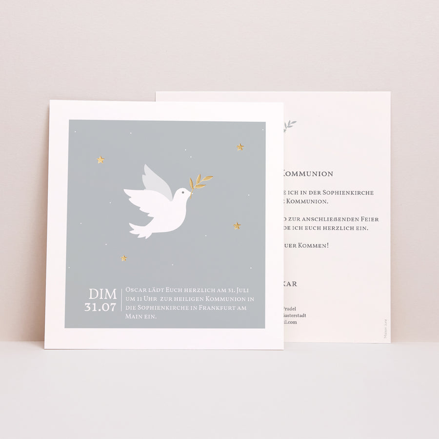 Einladungskarte Kommunion Quadrat Holly spirit grau foto