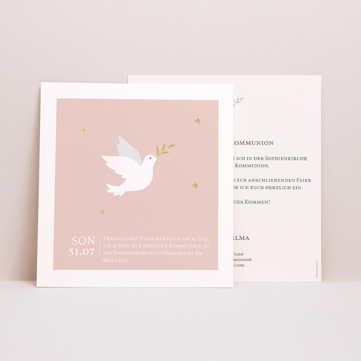Einladungskarte Kommunion Quadrat Holy Spirit Rose foto