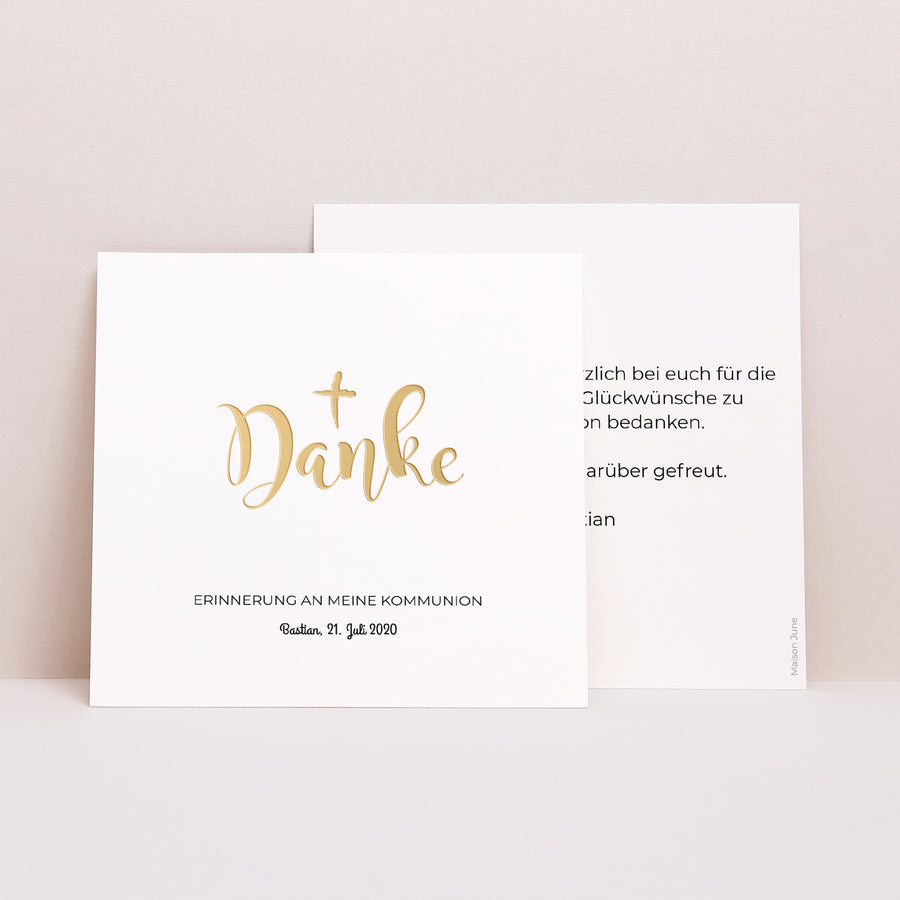 Dankeskarte Kommunion Quadrat Goldene Wasserfarbe foto