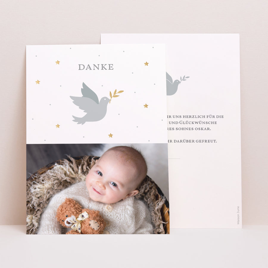 Dankeskarte Taufe Porträt Kleine Taube foto