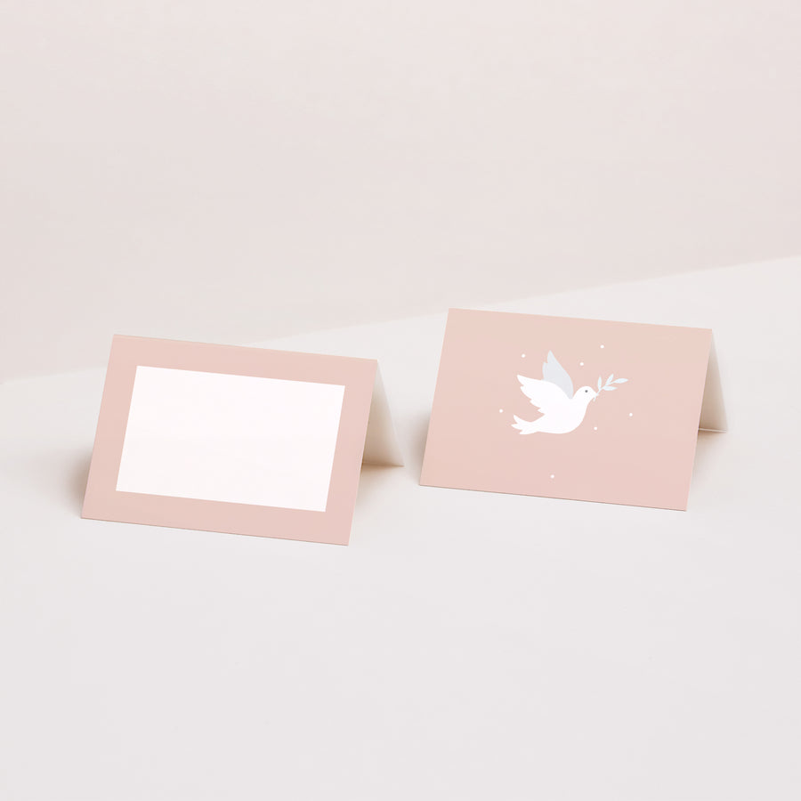 Tischkarten Taufe Quer Rosa Taube foto