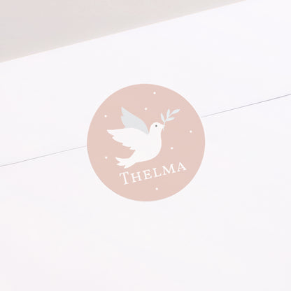Sticker Taufe Rund Rosa Taube foto N° 1
