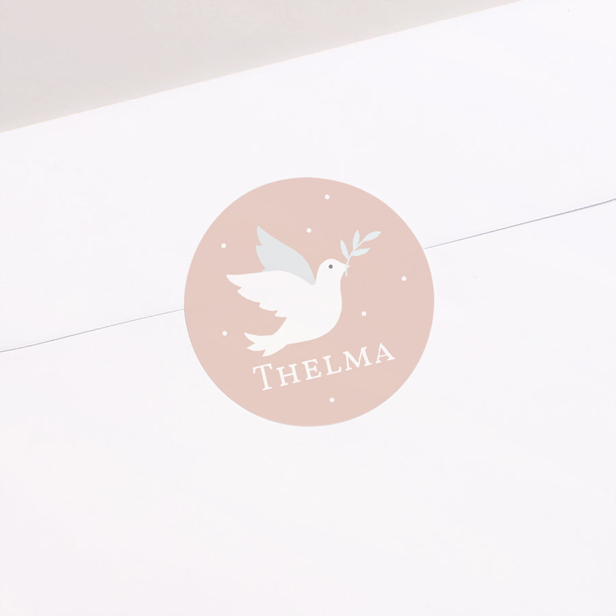 Sticker Taufe Rund Rosa Taube foto