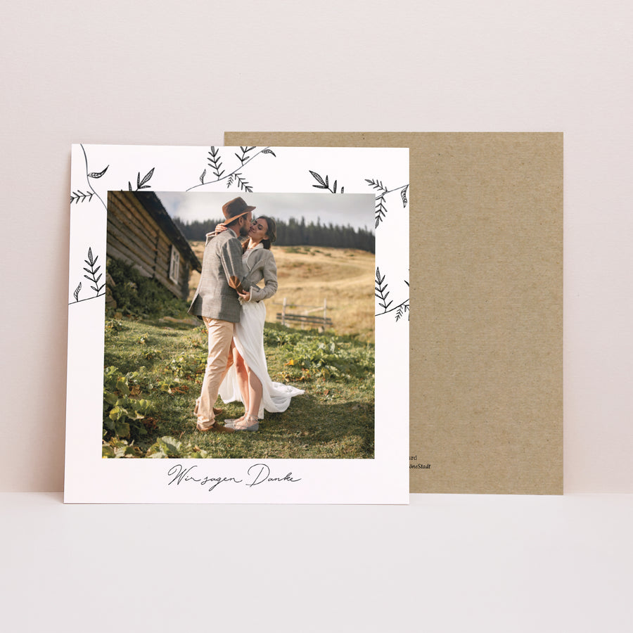 Dankeskarte Hochzeit Quadrat Kraft und Zweige foto