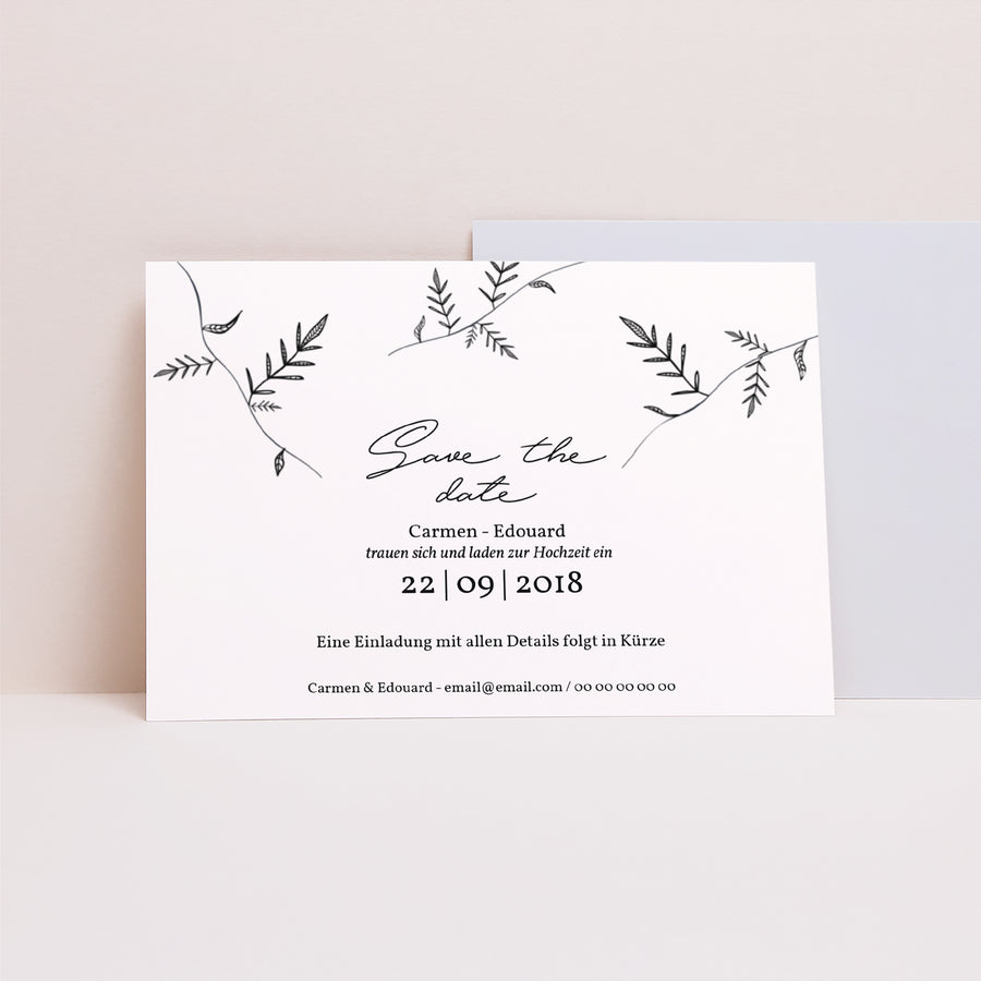 Save the date Karte Hochzeit Landschaft Kraft und Zweige foto