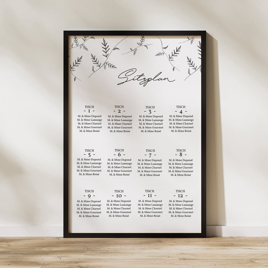 Sitzplan Hochzeit Porträt 60 x 90 cm Kraft und Zweige foto