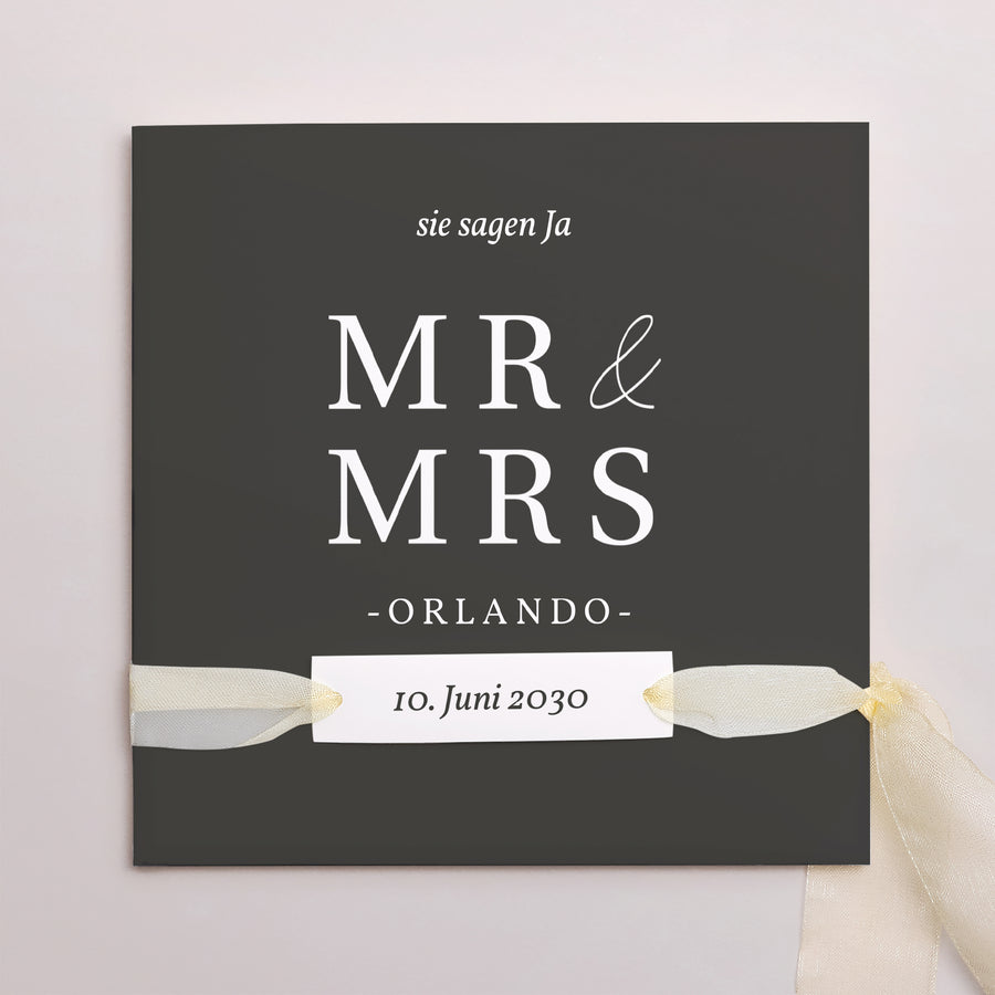 Hochzeitseinladung Quadratische Hülle, 3 Karten, Etikett Typografisches Quadrat foto