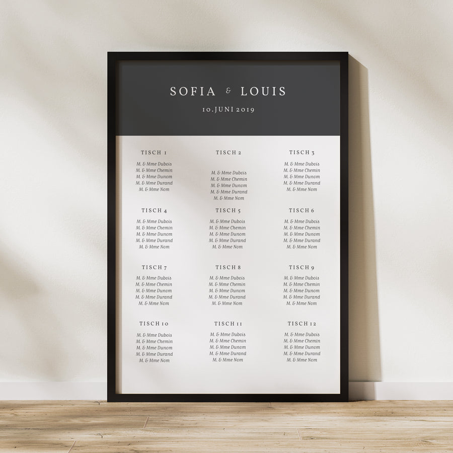 Sitzplan Hochzeit Porträt 60 x 90 cm Typografisches Quadrat foto