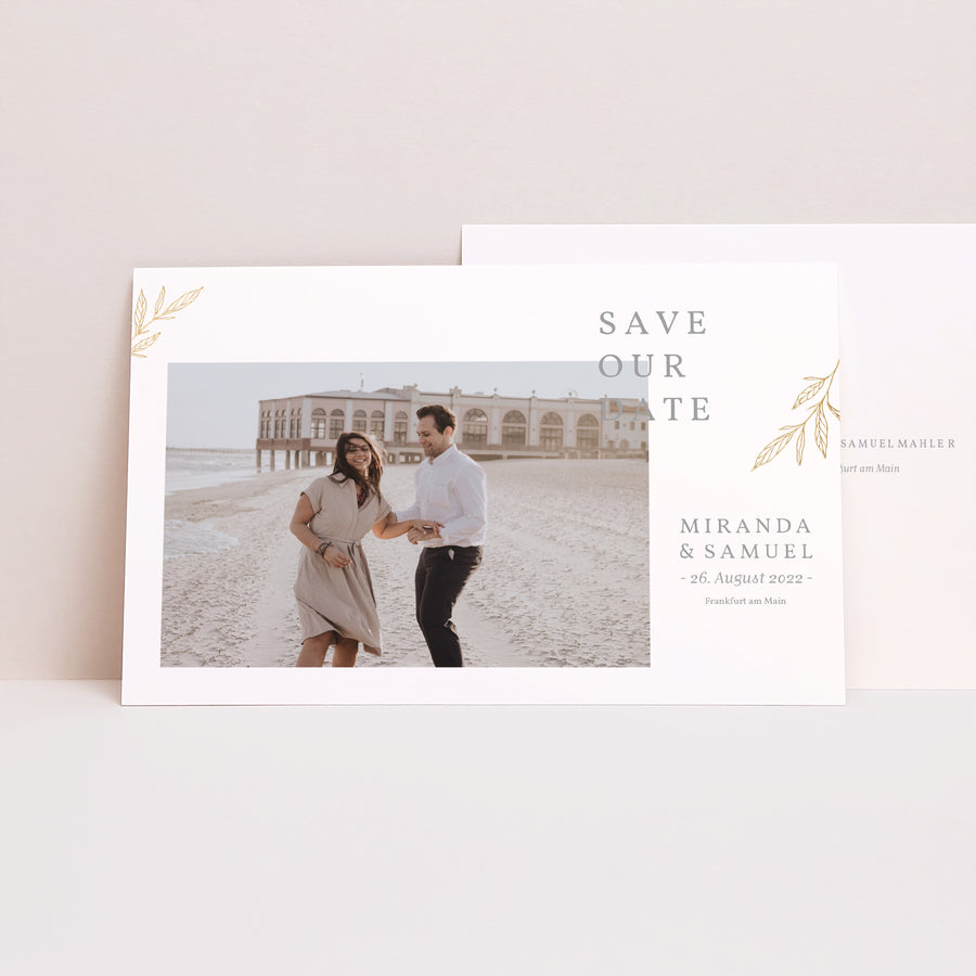 Save the date Karte Hochzeit Landschaft Minimalistische Botanik foto
