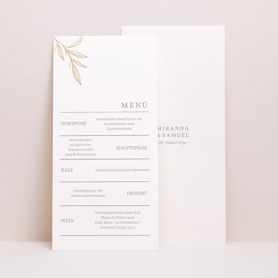 Menükarte Hochzeit Panoramatisches Porträt Minimalistische Botanik foto