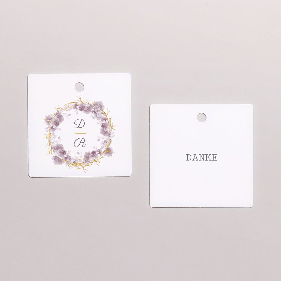 Vorgelochtes Etikett Hochzeit quadratisch Vintage Chic Rose foto
