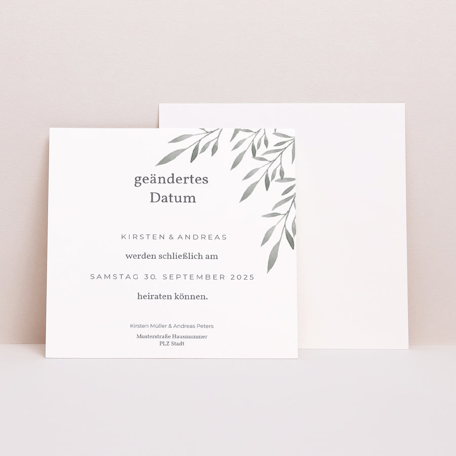 Beilegekarte Hochzeit Quadrat Palmsonntag Aquarell foto