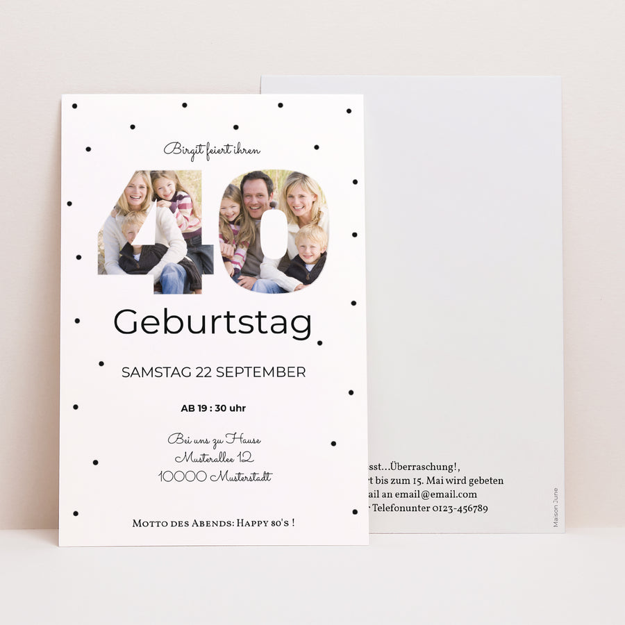 Beilegekarte Geburtstag Erwachsener PortraitPorträt Ziffern 40 foto