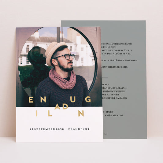 Beilegekarte Geburtstag Erwachsener Porträt Letter Gold foto