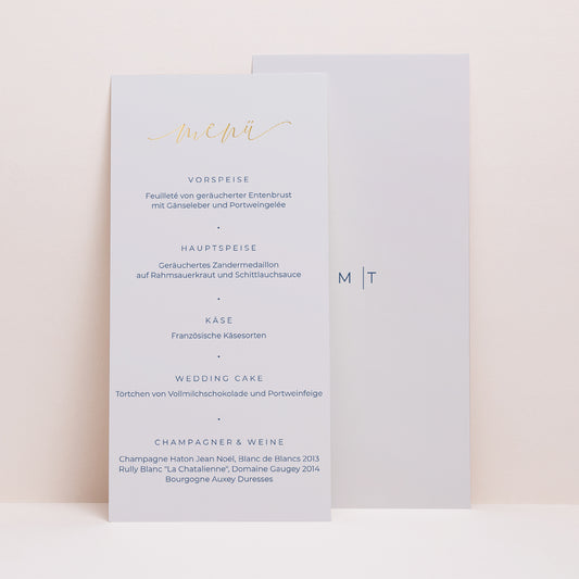 Menükarte Hochzeit Panoramatisches Porträt Nude & Marine Chic foto