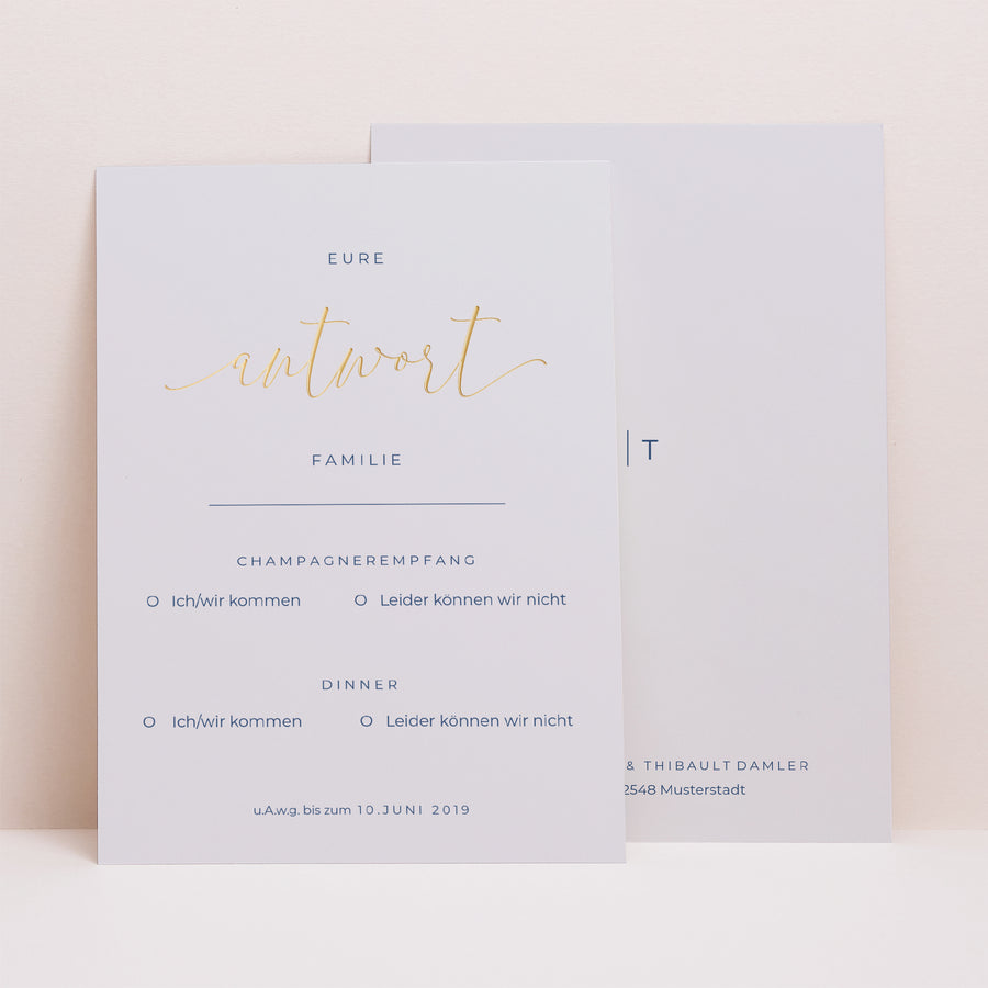 Antwortkarte Hochzeit Porträt Nude & Marine Chic foto