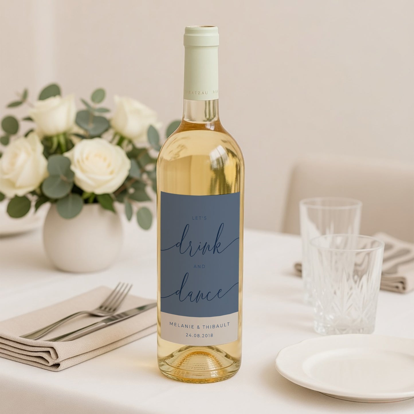 Flaschenetikett Hochzeit Porträt Nude & Marine Chic foto N° 2
