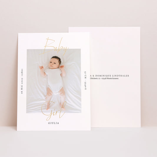 Einladungskarte Geburt Baby Girl Gold foto