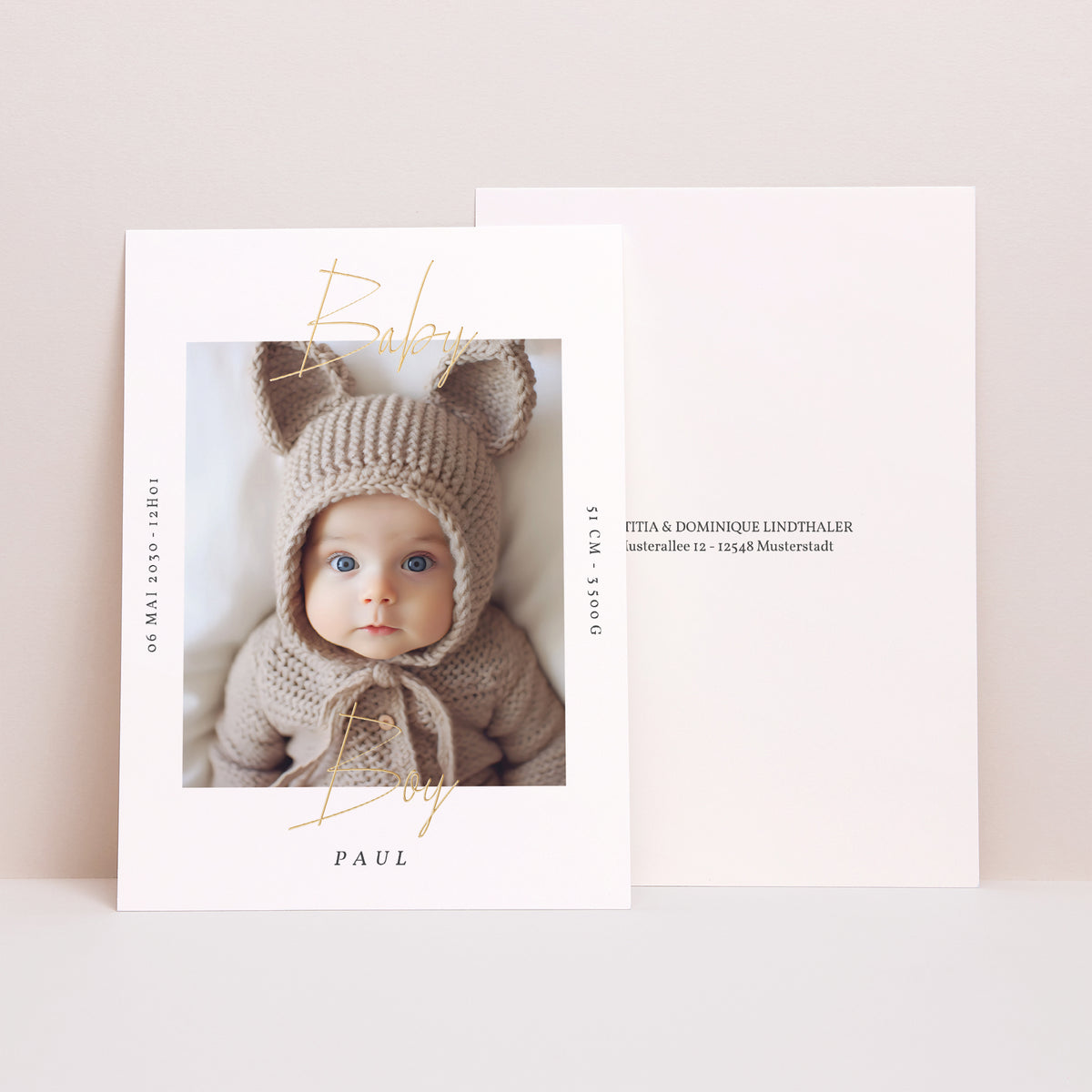Geburtskarten Baby Boy Gold foto