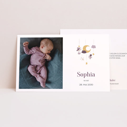 Geburtskarte Landschaft Mobiles lila foto
