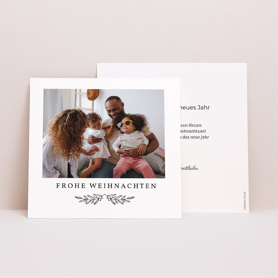 Weihnachtskarte Weihnachten Quadrat Mini mit Wünschen foto