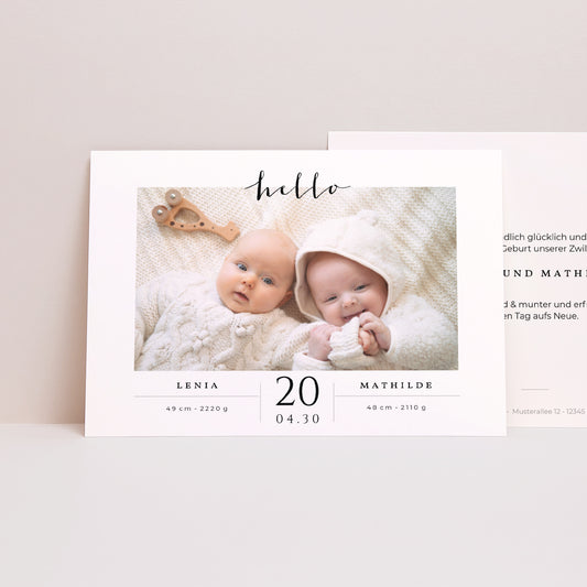 Geburtskarte Landschaft Hello twins foto