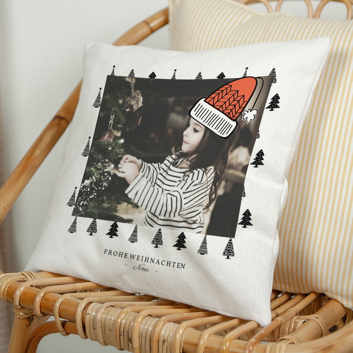 Kissen Weihnachten Natürliche Beige Jolis Sapins foto N° 1