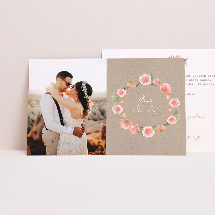 Save the date Karte Hochzeit Landschaft Ländliche Krone foto