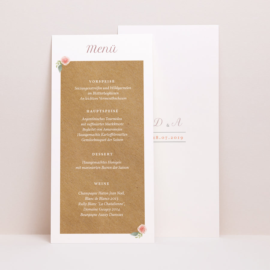 Menükarte Hochzeit Panoramatisches Porträt Floral Crown foto