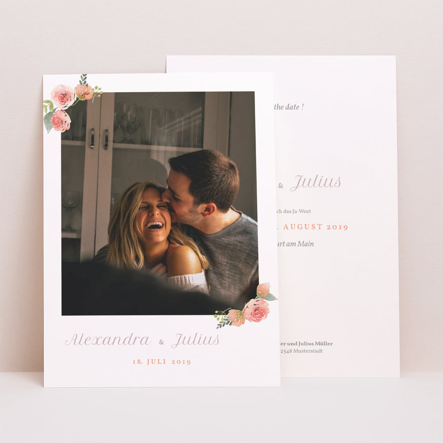 Save the date Karte Hochzeit Porträt Floral Crown foto