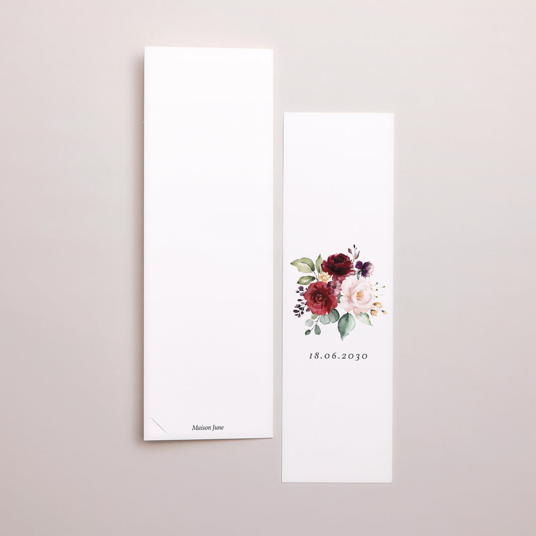 Einladungskarte Hochzeit Fotoautomaten Lesezeichen Marsala-Blumen foto N° 3