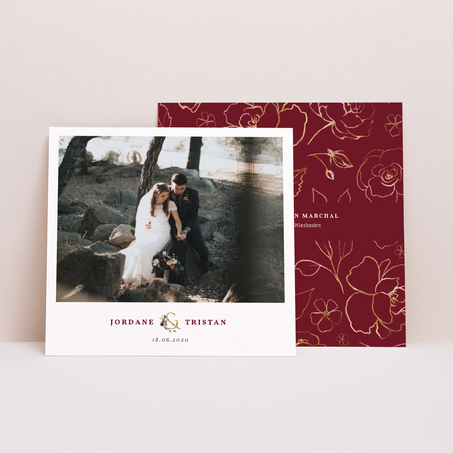 Dankeskarte Hochzeit Quadrat Marsala-Blumen foto