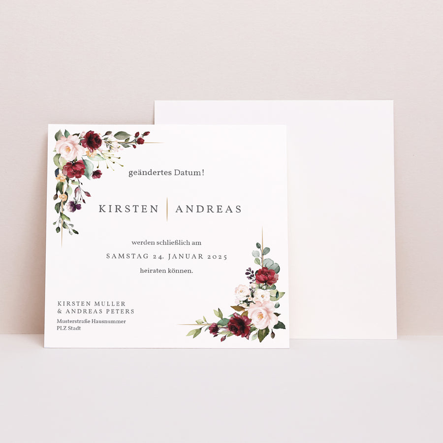 Beilegekarte Hochzeit Quadrat Krone Marsala foto