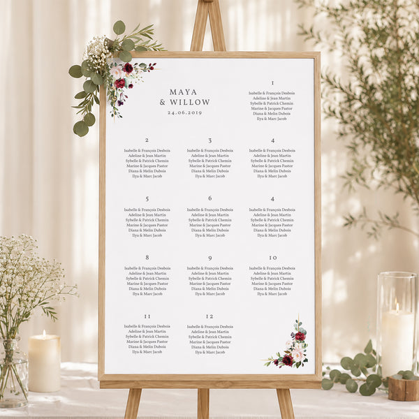 Sitzplan Hochzeit Porträt 60 x 90 cm Krone Marsala foto
