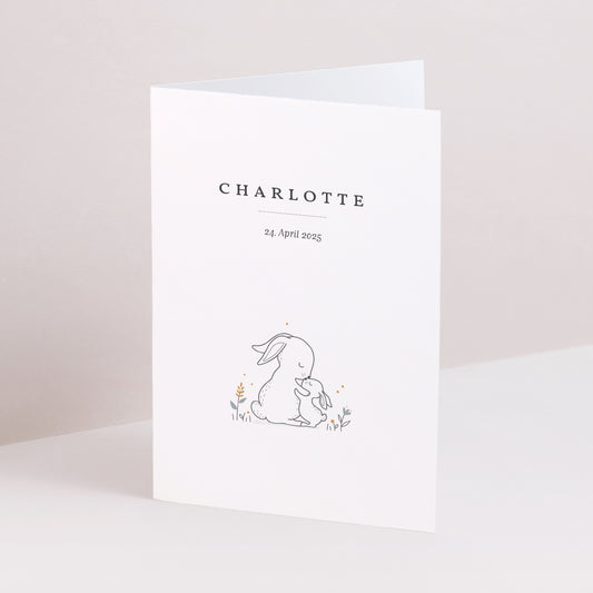 Geburtskarte Doppelter Porträtflügel Kuschelhase foto