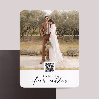 Dankeskarte Hochzeit Set von 8, magnetisch, rechteckig mit abgerundeten Ecken Zimtfarbene Kalligraphie foto N° 1