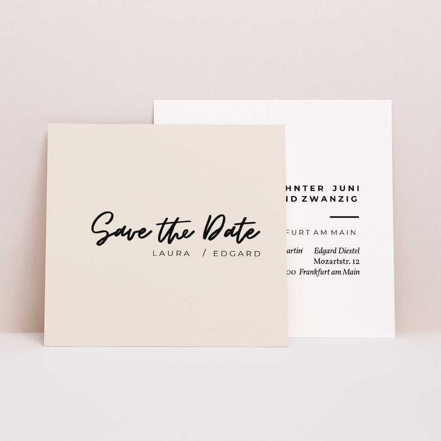 Save the date Karte Hochzeit Quadrat Spachtelmasse und Majestic foto