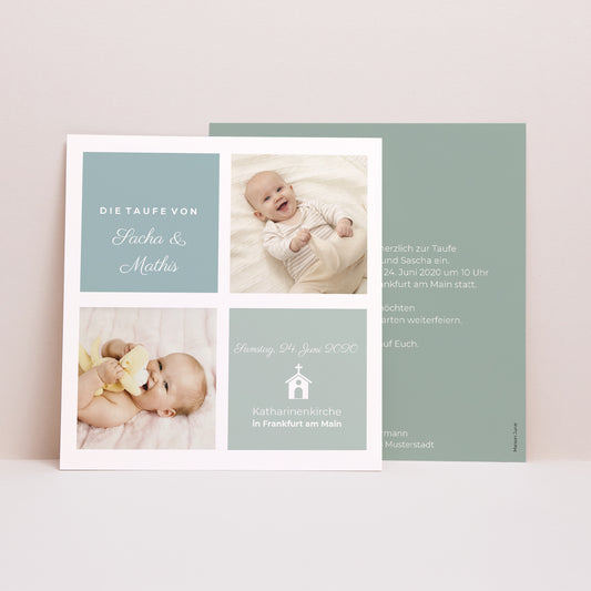 Taufeinladung Quadrat Doppelte Feier foto