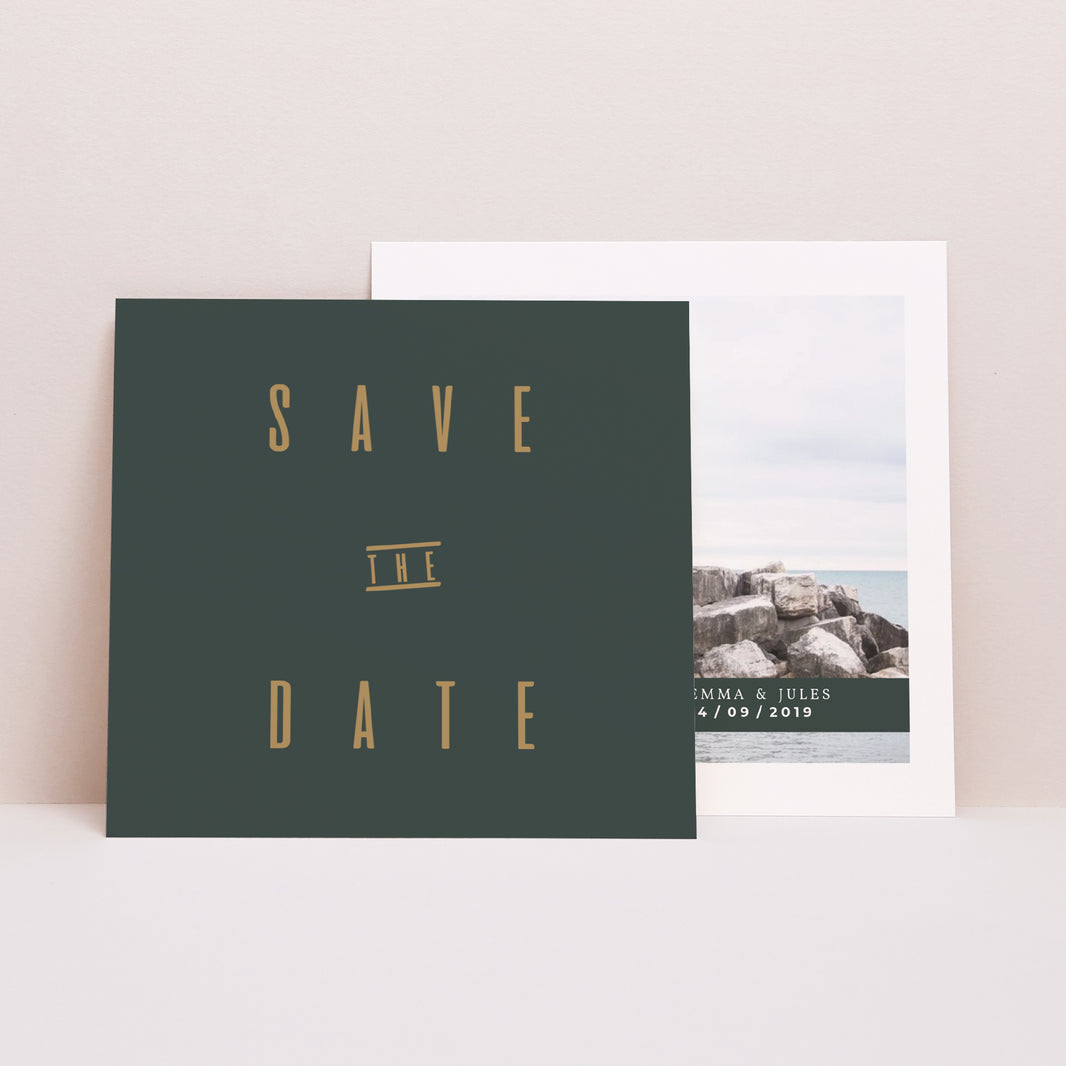 Save the date Karte Hochzeit Quadrat Grün & Kraft foto N° 1