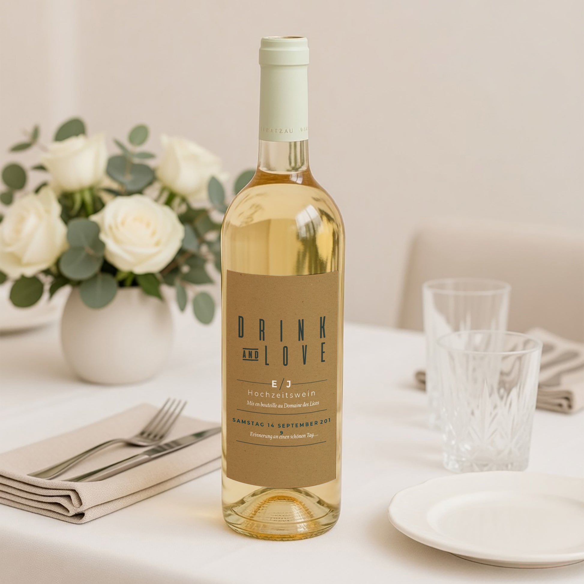 Flaschenetikett Hochzeit Porträt Grün & Kraft foto N° 2