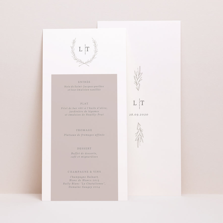 Menükarte Hochzeit Panoramatisches Porträt Kinfolk floral foto