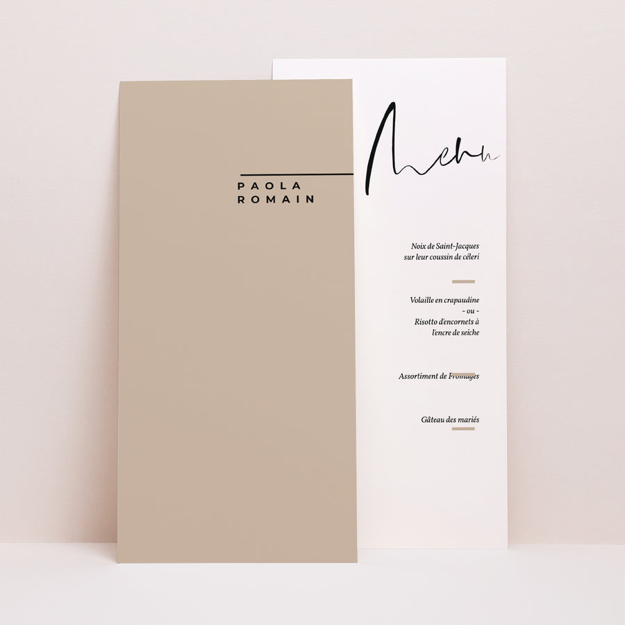 Menükarte Hochzeit Panoramatisches Porträt Handschriftliche Typo foto