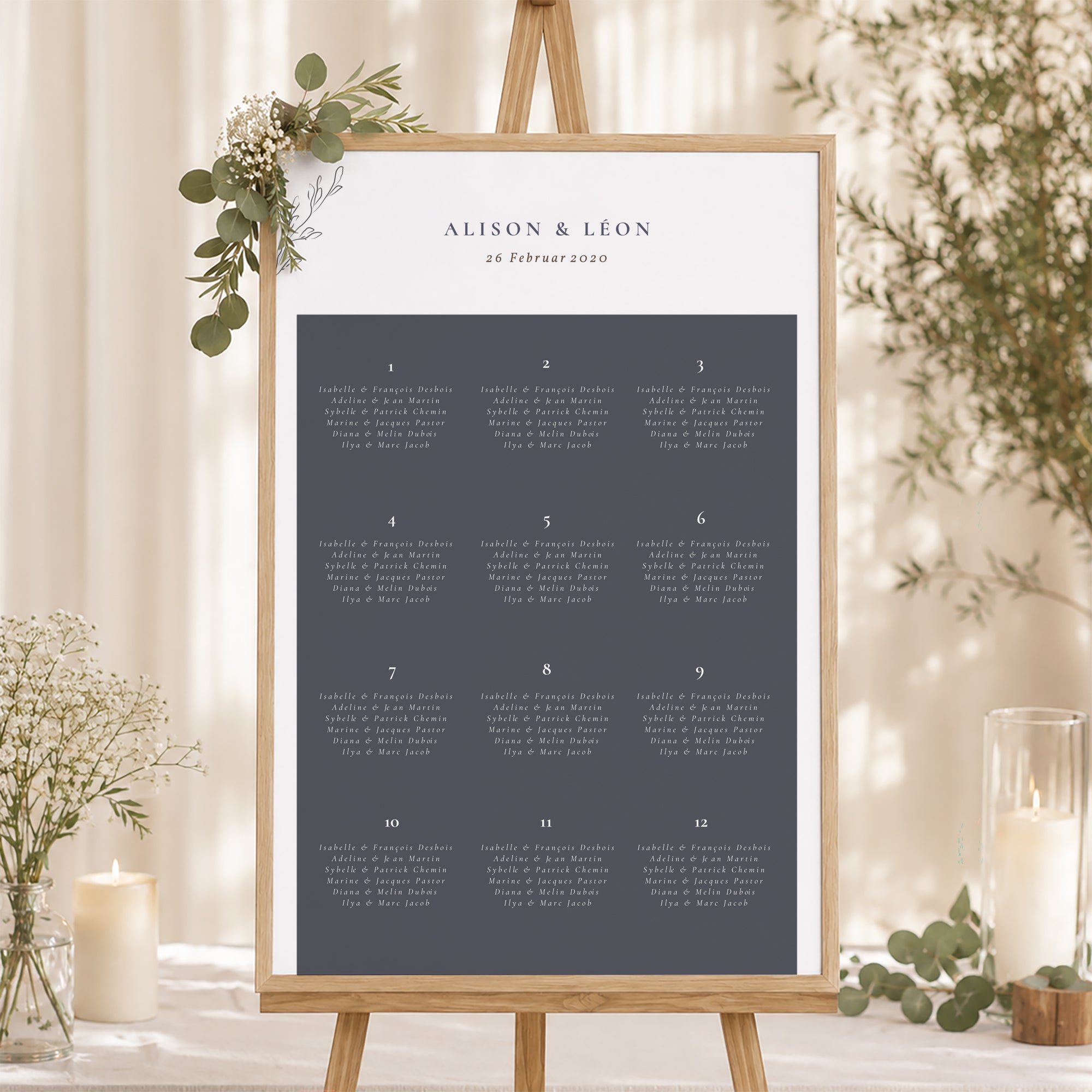 Sitzplan Hochzeit Porträt 60 x 90 cm Inspiration Kinfolk foto N° 1