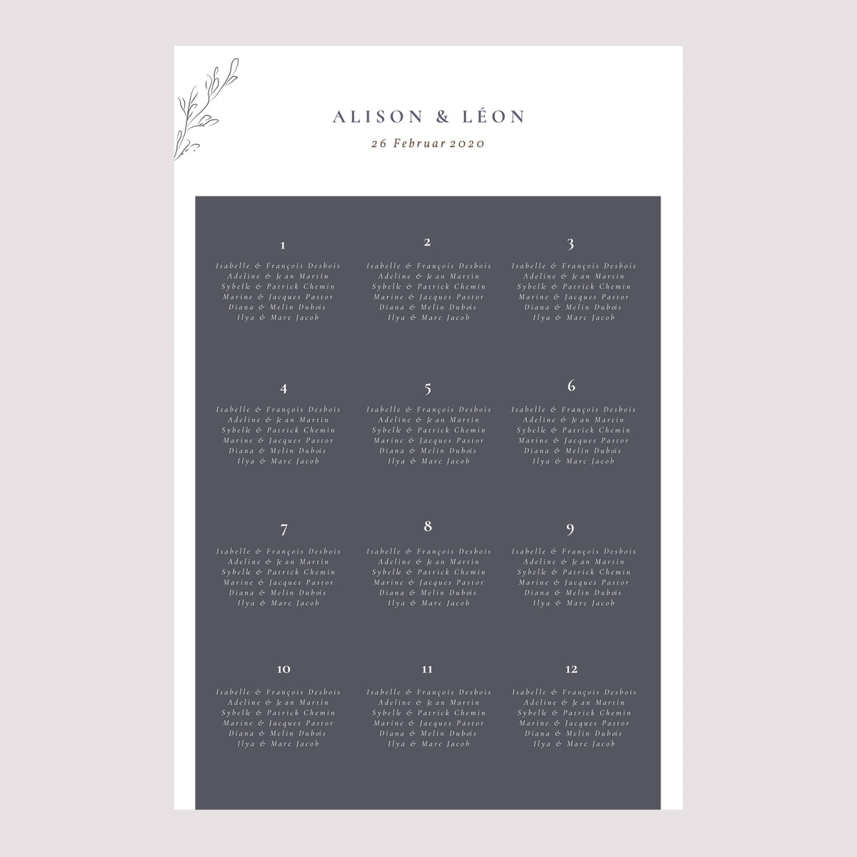 Sitzplan Hochzeit Porträt 60 x 90 cm Inspiration Kinfolk foto N° 2