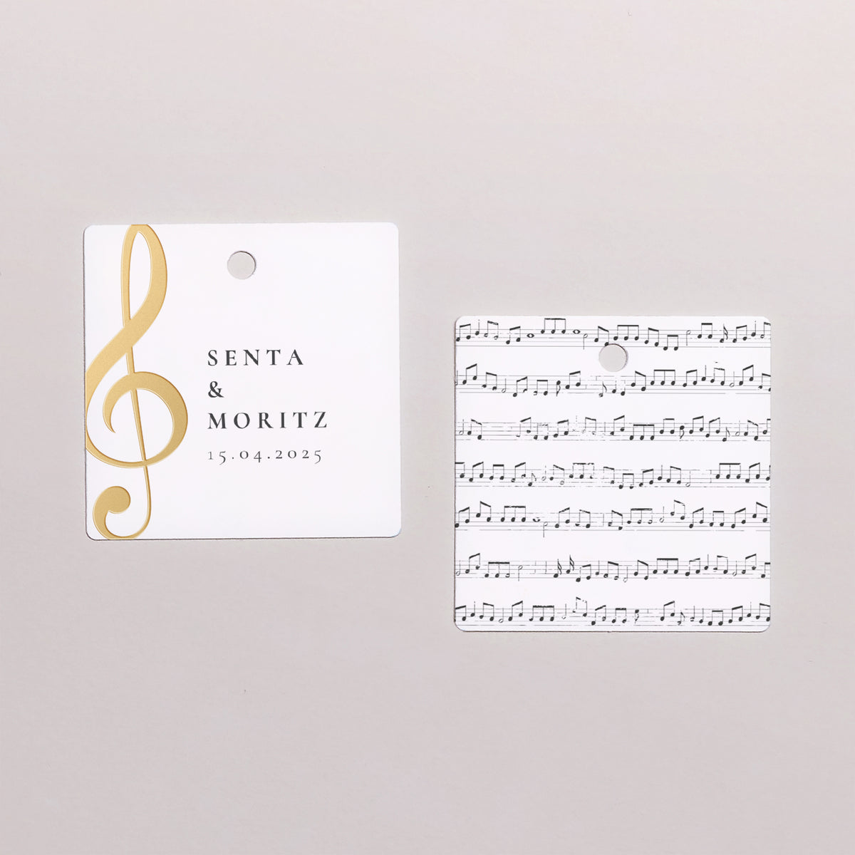 Vorgelochtes Etikett Hochzeit quadratisch Musik foto