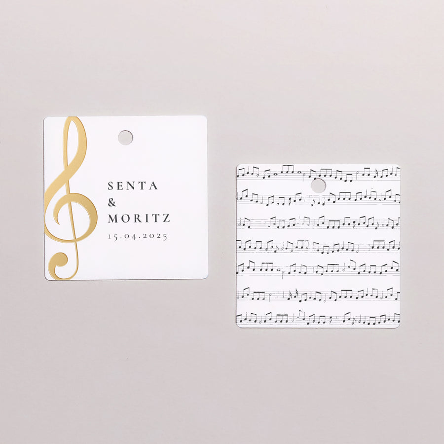 Vorgelochtes Etikett Hochzeit quadratisch Musik foto