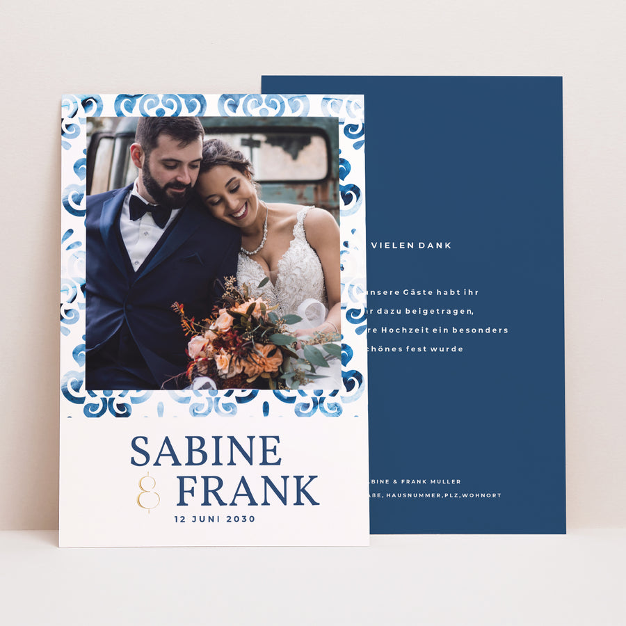 Dankeskarte Hochzeit PortraitPorträt Azulejos foto