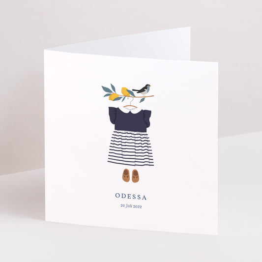 Geburtskarte Doppelflügiges Quadrat Sommerkleidung foto