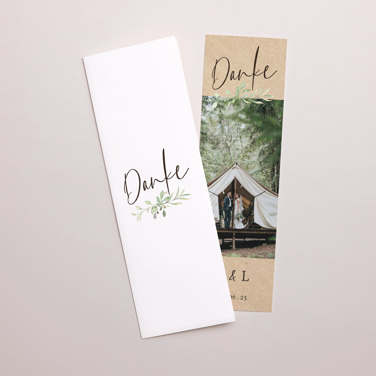 Dankeskarte Hochzeit Fotoautomaten Lesezeichen Rahmen Blätter foto