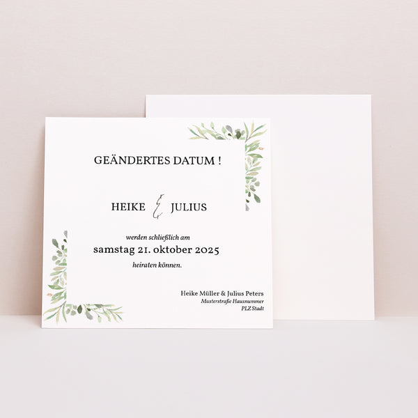 Beilegekarte Hochzeit Quadrat Rahmen Blätter foto